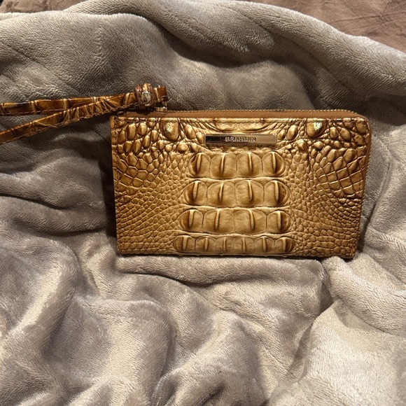 Brahmin Metallic Gold & Tan Embossed Wristlet - Picture 1 of 5